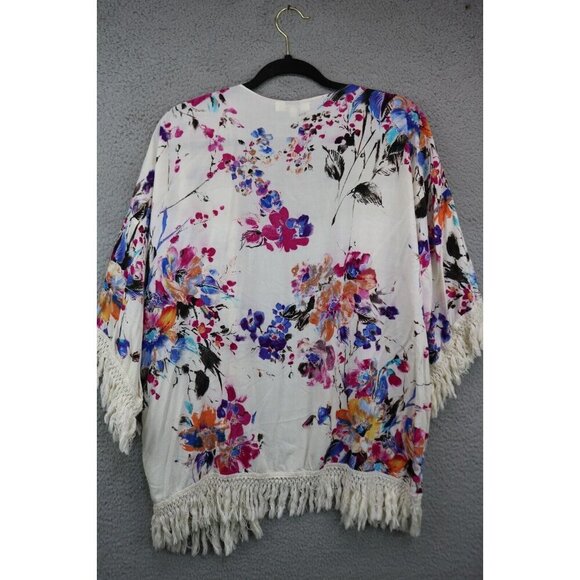 Umgee Floral Overlay Open Front-Size Small-Fringed-BOHO-Oversized - Picture 8 of 9